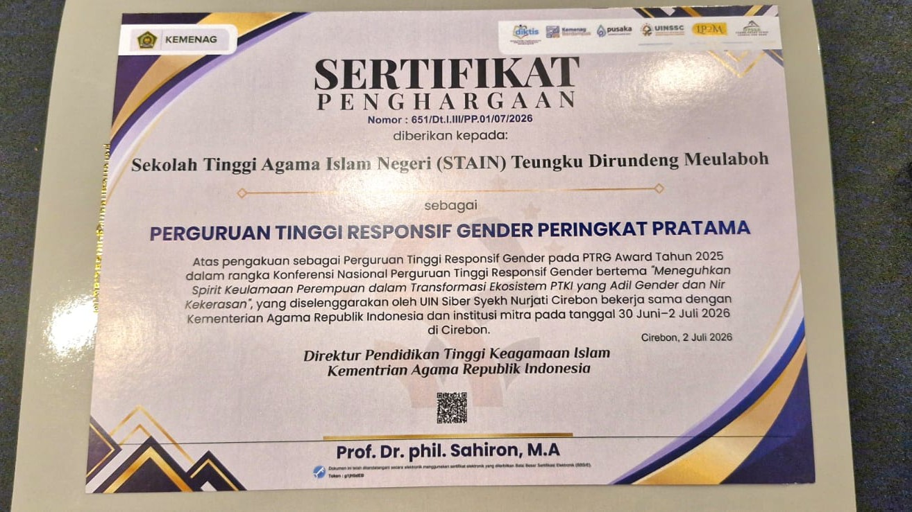 STAIN Meulaboh Dapat Penghargaan Pratama Responsif Gender Award 2026, Kamis 2 Juni 2025